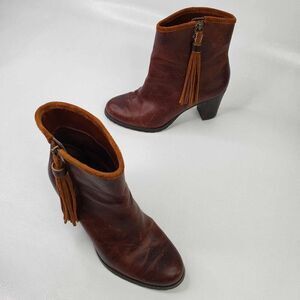 Lauren Ralph Lauren Ankle Boots Womens Size 7 Brown Leather Bootie Zip Tassel